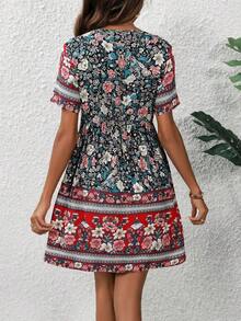 Vestido de verano casual y de vacaciones con estampado floral y manga corta para mujer - verde menta - Ver 8