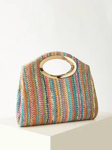 AIBBYDAR Women's Handbag Colorful Fashion Woven Tote Bag Holiday Beach Versatile Crossbody Bag Casual Minimalist Beach Vacation Essential - Multicolor - View 9