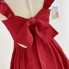 Soqi Women's Clothing Vestido mini de mujer para vacaciones, de color caqui marrón, con textura de ramitas y hojas, de tela, con mangas de tipo gorro, espalda abierta y cintura con lazo, apto para fiesta, cita, té de la tarde, estilo bohemio, festival de música, carnaval, playa. - Multicolor - Ver 6