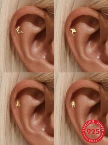 1 chiếc khuyên tai sụn hình động vật dễ thương bằng bạc sterling 925, kiểu dáng phẳng, quà tặng trang sức cho phụ nữ. - Vàng - Xem 2