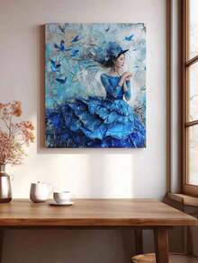 一套蓝色连衣裙美女DIY数码油画套装，艺术工艺品，无框油画套装，适用于卧室装饰和墙面艺术装饰，无需绘画基础，简单有趣的绘画方法，实现您的绘画梦想，沉浸在多彩的世界中，每一笔都是自我表达，为生活增添浪漫，送给家人和朋友的最佳礼物，节日礼物，40*50厘米 - 藍色 - 查看 5
