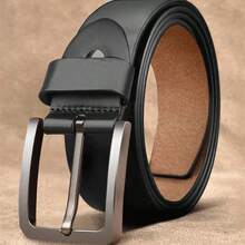 1pc Vintage Single-Layer Handmade Yellow Genuine Leather Belt, Casual Cowhide Belt For Men - A - View 2