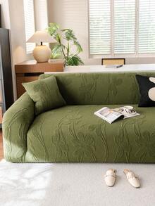 1pc Plush Velvet Sofa Cover, High Stretch Multi-Functional Full Coverage Sofa Slipcover, Geometric Pattern Design Thick Material, Protect Sofa Holiday Decor Sofa Cover, High Elasticity One-Piece Sofa Cover - Green - View 3