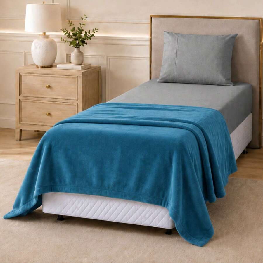 Manta Cobertor Fleece Microfibra 180 Fios Ultra Soft 01 Peça Toque Aveludado Solteiro Casal Queen - Azul - Visão 1
