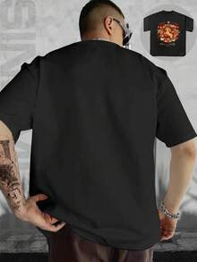 Men's Soft Cotton Vintage Graphic T-Shirt, Oversized, Featuring The Chinese Zodiac Horse Design For 2026, Perfect For Festive Celebrations And Casual Wear. Ideal Gift For New Year's Parties And Cultural Events. Lightweight And Breathable Short-Sleeve T-Shirt. - 黑色 - 查看 3