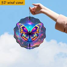 3D 1件裝「彩色蝴蝶在星空背景中飛翔」25.5cm/10in*25.5cm/10in 附旋轉掛鉤，360° DIY創意風車，四季居家與園藝裝飾 - 彩色 - 查看 4