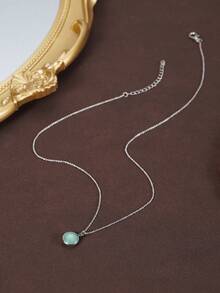 1pc Vintage Style Light Green Aquamarine Color Natural Crystal Asymmetrical Round Carved Pendant Necklace - Crystal Pendant - View 7