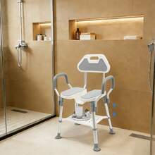 YUNRUX Shower Chair With Shelf, Shower Seat With Backrest And Armrests, Height Adjustable - A - View 11