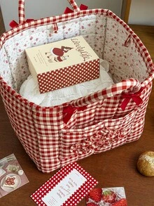 Red Quilted Large Capacity Storage Basket With Handle Clothe Storage Basket Laundry Storage Basket Home Storage Basket Dirty Clothe Storage Basket Design For Convenience And Practicality. A Practical Household Storage Basket, Suitable For Dirty Clothes, Home Decor, Children's Toys, Etc. Also Suitable For Storing And Organizing Laundry, Toys, Etc. Wardrobe Decoration, Portable Picnic Basket - Multicolor - View 5