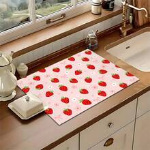 1 pieza Felpudo absorbente con estampado de fresa para secar platos, Felpudo absorbente para mostrador de máquina de espresso, Felpudo absorbente para fregadero, Felpudo absorbente suave para grifos, Felpudo absorbente para tazas de fregadero, Accesorios para el hogar y la cocina, Accesorios de baño - Multicolor - Ver 5
