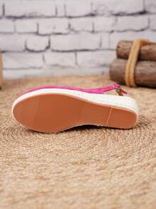 Women's Comfortable Non-Slip Apricot Linen Rope Platform Wedge Sandals, Suitable For Spring And Summer Vacation - Hot Pink - View 4