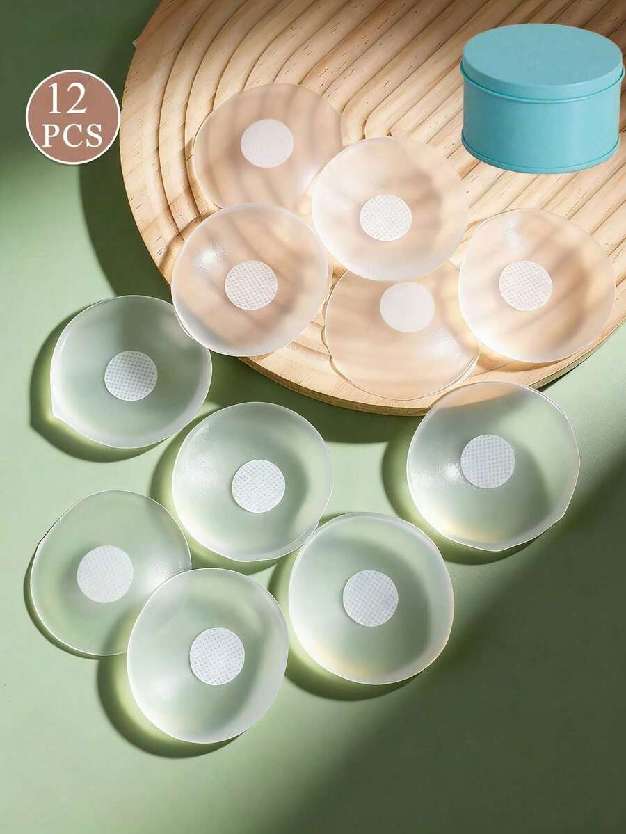 vfvQueen 2/6/12入 女用可重複使用矽膠隱形乳貼胸墊，附旅行收納盒