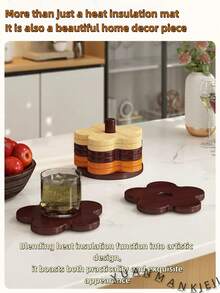 1 Set de Posavasos con Forma de Flor, Resistente al Calor y Antideslizante, Protector de Mesa de Cocina y Comedor para Platos, Tazones, Tazas, Versátil y Creativo - Granate - Ver 11
