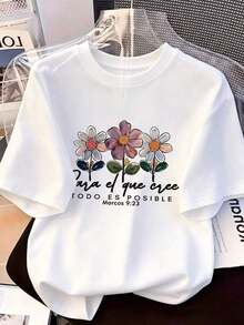 Women's Classic Short-Sleeved Crew Neck T-Shirt, Made From Soft, Pure Cotton That Feels Great Against The Skin, Is Breathable, And Keeps You Cool And Comfortable In Spring And Summer. Features An Exquisite Printed Pattern With A Unique Design. The Simple Yet Elegant Style Exudes A Casual And Modern Charm. Suitable For Everyday Wear, Outings, Weekends, Vacations, Meetings, And City Strolls, It's Easy To Style With A Chic And Casual Look. - 白色 - 查看 2
