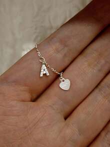 1pc S925 Sterling Silver 26 Initial Letter A-Z Adjustable Chain Ring, Letter Ring, Suitable For Women Girls Daily Wear, Best Gift For Mom, Sister, Girlfriend - Ring - View 7