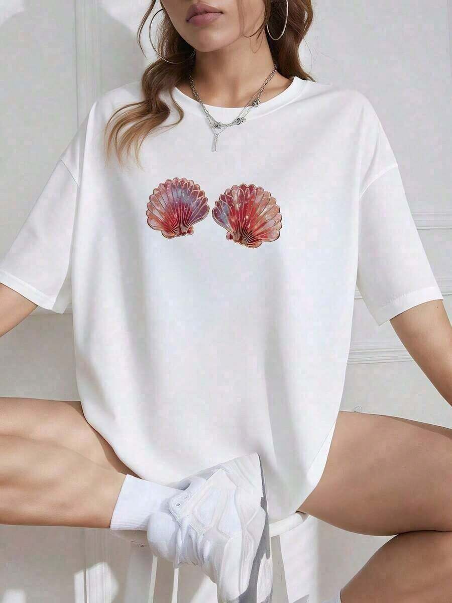 Mermaid Costume T-Shirt With Seashell 001 - White - View 1