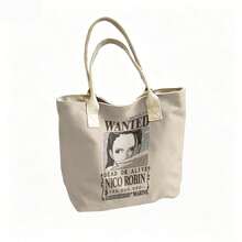 Miniso Túi tote vải canvas in hình "Nico Robin, Truy nã sống hay chết" trong One Piece, màu be, thích hợp sử dụng hàng ngày. - màu đen - Xem 5