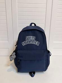 shinaier Stor ryggsäck för studenter med hänge, bokstavsdesign - Marinblå - Visa 3