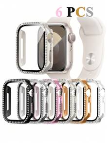 6入組閃亮保護殼 適用於 螢幕保護貼 38/40/41/42/44/45/46/49mm Series SE/11/10/9/8/7/6/5/4/3/2/1，亮片鑽石防撞殼內建鋼化玻璃 全方位防刮面殼 適用於 配件 - 6PCS Case - 查看 11