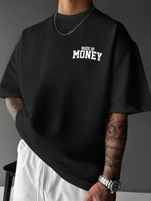 Men's Crew Neck T-Shirt, Loose Fit, With Urban Print - Black - View 2