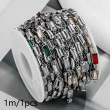 1 Meter 304 Stainless Steel 18K Gold‑Plated Chain With Heart, Star, Oval, Rectangle And Other Shaped Colorful Rhinestones, DIY Accessories For Handmade Necklaces And Bracelets - Chain - View 14
