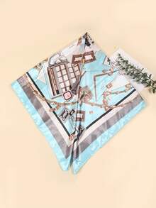 Lenço/Bandana estampado de 90 cm (1 unidade), acessório feminino ideal para praia, férias e dia a dia, que dará um toque especial ao seu look. - lago azul - Ver 2