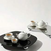 1pc/2pcs Multi-Purpose Asymmetric Decorative Tray, Glossy Black/Silver Storage Plate For Home, Kitchen & Office, Durable & Stylish Organizer For Decor, Cosmetics & Sundries, Space Saving & Aesthetic, Ideal For Any Room To Keep Items Tidy & Displayed Beautifully - View 3