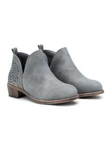 Low Heel Western Ankle Boots – Cutout Perforated Short Booties For Women - 灰色 - 查看 4