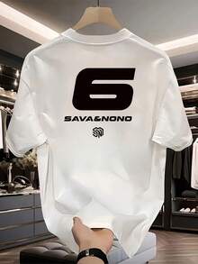 Camiseta de manga corta para hombre, de peso pesado, con estampado moderno y de , nueva colección de verano en tallas grandes, top casual versátil - Negro - Ver 6