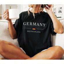German Flag T-Shirt, T-Shirt With German Pride, Women's Tops, Women's T-Shirts Made From 100% Cotton, Casual Printed Crew Neck Short-Sleeved T-Shirt, 1-Piece Shirt - 黑色 - 查看 1