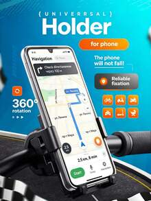 1pc Universal Motorcycle/Bicycle Phone Holder 360° Rotating Shockproof Secure Handlebar Mount With Auto-Locking Mechanism - Black - View 2