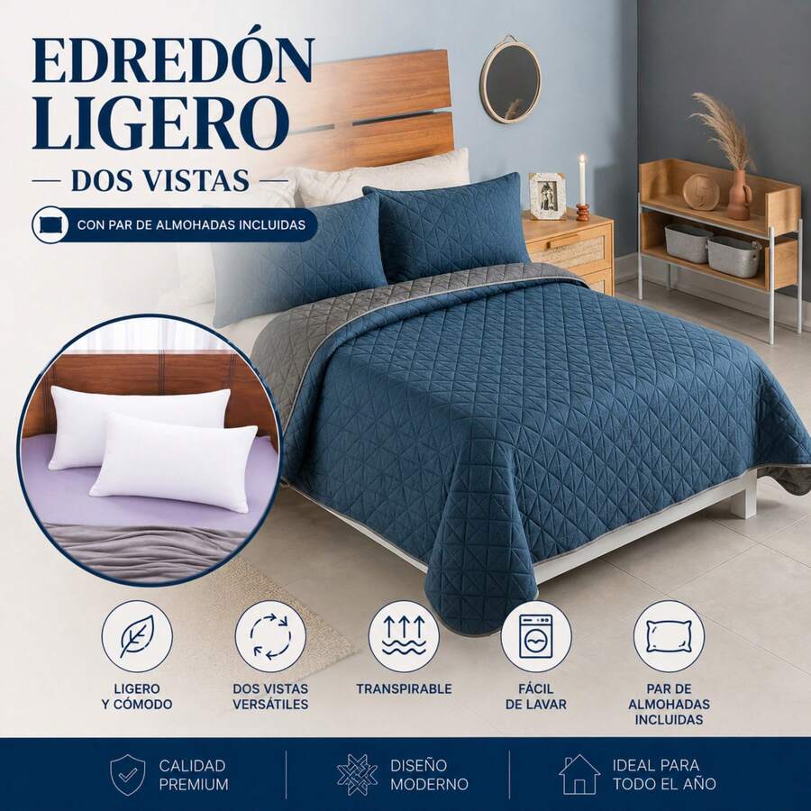 Novo Lightweight Reversible Comforter + 2 Free Pillows – Comfort And Style In One Combo BEAUTTY HOME - Cobalt - View 1