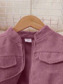 Set de 2 piezas de chaqueta y pantalones de pana suave y cómoda de unicolor para niñas, adecuado para uso al aire libre en otoño/invierno - Rosa - Ver 3