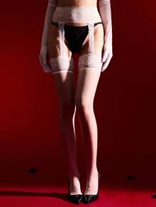 1pair Sexy Floral Lace Suspender Stockings Thin Ice Silk Over Knee Hosiery Allure Lingerie Sleepwear For Women - Multicolor - View 8