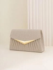 Elegant And Fashionable Envelope Evening Clutch, Ruched Sparkly Evening Bag, Versatile Crossbody Shoulder Bag For Women, Perfect For Weddings, Proms, Cocktail Parties, And Formal. - Champagne - View 5