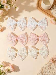 6pcs Multi-Color Baby Hair Clips Lace Bow Design Suitable For All Seasons Perfect Gift Choice For Photography - Multicolor - View 1