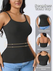 CELILIN Black Adjustable Strap Seamless Camisole Tank Top, Breathable Skin-Friendly Tummy Control Slimming - Black - View 4