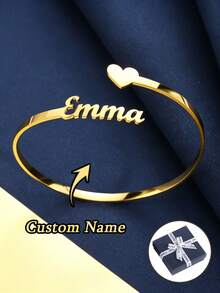 1 pieza Pulsera personalizada con nombre de apertura de amor, pulsera de acero inoxidable, pulsera de mujer personalizada, joyería de mujer, regalos personalizados, regalos de moda personalizados simples DIY para celebraciones privadas, regalos de cumpleaños, regalos del Día de la Madre, adecuado para uso diario, regalos del Día de la Madre, regalos de temporada festiva (con caja de regalo pequeña, talla grande adecuado para regalar) - Multicolor 2 - Ver 1
