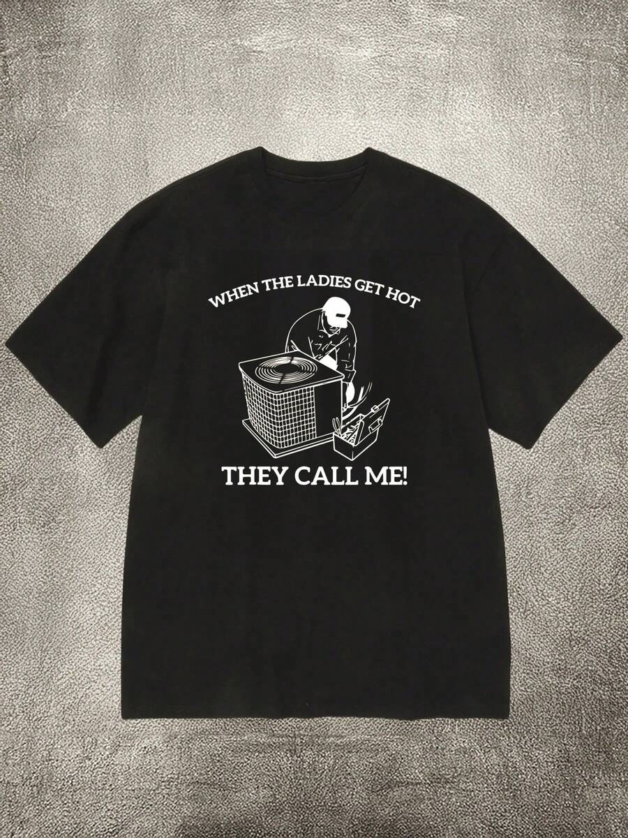 Camiseta de manga corta con cuello redondo de algodón negro con diseño divertido de DJ. - Negro - Ver 1