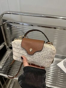 New Mini Straw Flap Bag, Exclusive Beach Style Small Shoulder/Crossbody Square Bag, Multifunctional For Women, Suitable For Street, Party, Home, Spring/Summer Occasions - Beige - View 10