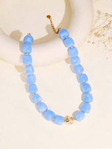 Women's Colorful Thick Chain Necklace Multi-Color Large Square Acrylic Bead Necklace Unique Bead Chain Necklace Summer Vacation Neck Jewelry - Multicolor - View 6