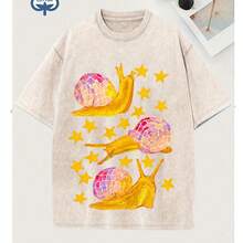 1%, Watercolor Snail Dance Starlight Printed T-Shirt, Suitable For Daily Wear, Easy To Wear In Summer, Comfortable Short-Sleeved Outdoor Holiday S, Fa - 杏色 - 查看 1