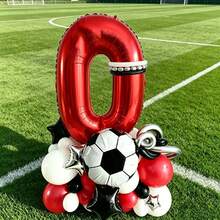 Ensemble de ballons de football rouge & noir, comprend des ballons en feuille rouge en forme de chiffres, des ballons en feuille de football, des ballons en feuille en forme d'étoiles, des ballons en latex, convient comme cadeau surprise pour fils et fille, parfait pour une fête d'anniversaire sur le thème du football et d'autres occasions - Voir 3