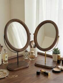 Luxury Minimalist Vintage Solid Wood Desktop Makeup Mirror, Chinese Minimalist Style, Elegant Wooden Rotating Desktop Makeup Mirror, Birthday, Graduation, Valentine's Day Gift, Bedroom Supplies, Office/Study Supplies, Homestay Decor, Dormitory Supplies, Dressing Table, Home Decor, Bathroom Supplies, Study Supplies, Holiday Party, Mother's Day Gift - Multicolor - View 7