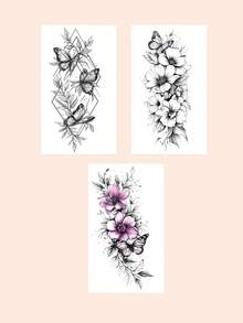 3 Sheets Body Art Temporary Tattoos For Women,Colorful And Black Butterfly And Flower Patterns.Waterproof Fake Tattoos,Last 2-5 Days,Can Be Used On Arms,Neck,Shoulders,Chest,Waist,Legs,Ankles.Suitable For Wedding, Parties,Vacations,Body Decorations. - Multicolor - View 10