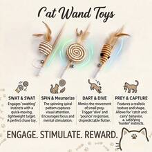 1Pc/2Pcs Random Style Interactive Cat Wand Toy With Feather & Bell - Sisal Mouse/Ball Design, Wooden Stick Teaser For Kitten Play & Exercise - Multicolor - View 4