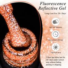 FOUR LILY 1pc Orange Color Fluorescent Reflective Glitter Gel Nail Polish , 10ml Neon Color Sparkle Glitter Dark Flashy Laser Gel Polish For Summer Nails, Semi Permanent Soak Off UV Gel Varnish Manicure Nail Supplies Nail Art DIY For Home And Salon - 橘色 - 查看 6