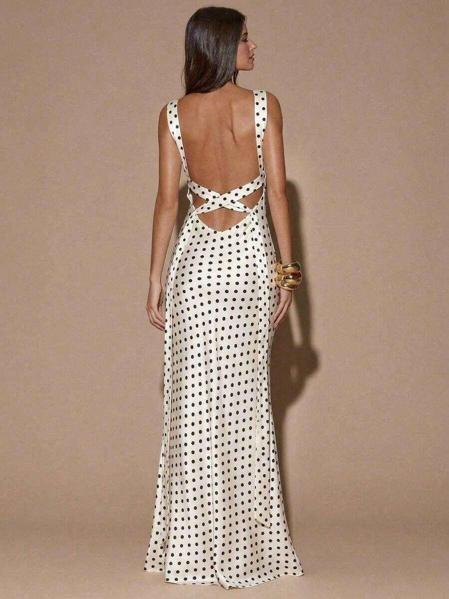 fsvsSHEIN  Vestido de tirantes con escote en V profundo y espalda descubierta, de unicolor amarillo/crema, de estilo minimalista y sexy, adecuado para fiestas, cócteles, ocasiones formales, dama de honor, cumpleaños, Navidad y casual de negociossdvs KE52 - Blanco 2 - Ver 1