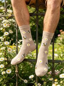 1 Pair Fresh Floral Print Mid-Calf Socks, Comfortable & Durable Casual Socks For All Seasons - Multicolor - View 7