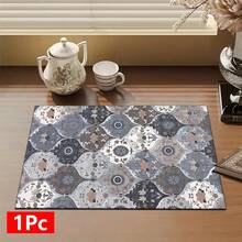 1 pieza Estera de secado de platos absorbente con patrón floral de diamante vintage, decoración del hogar, apta para máquina de espresso, fregadero, grifo, baño, accesorios de cocina - Multicolor - Ver 14